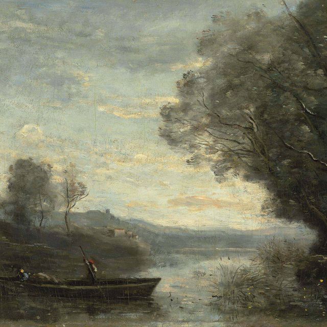 Jean-Baptiste-Camille Corot — Сувенир на озере Неми. Магазины на берегу реки
