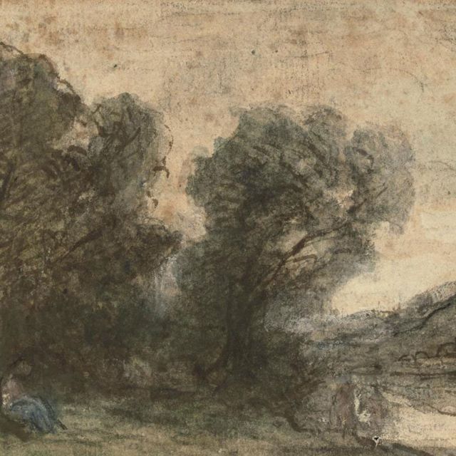 Jean-Baptiste-Camille Corot — Крестьянин, сидящий на берегу реки под деревьями