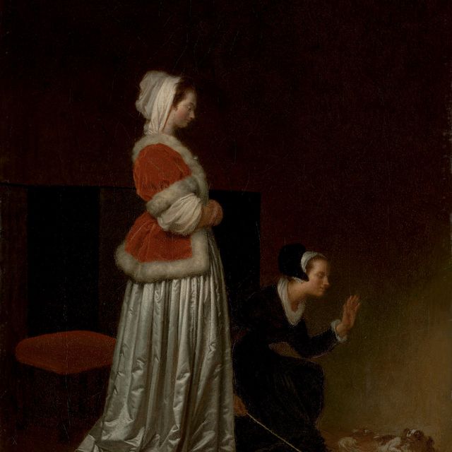 Jean-Honoré Fragonard — Дама и ее горничная наказывают спаниеля ("Пес Эпаньоль", "Упражнения для маленького щенка" )