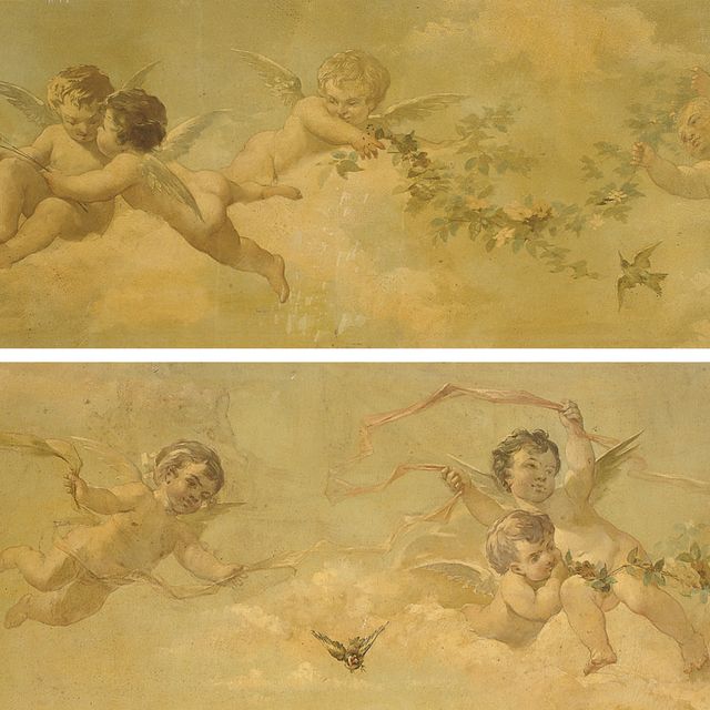 Jean-Honoré Fragonard — Путти, украшенные гирляндами и птицами, и Путти, украшенные лентами