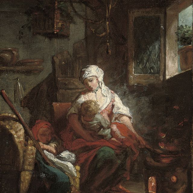 Jean-Honoré Fragonard — Мать с двумя детьми в интерьере