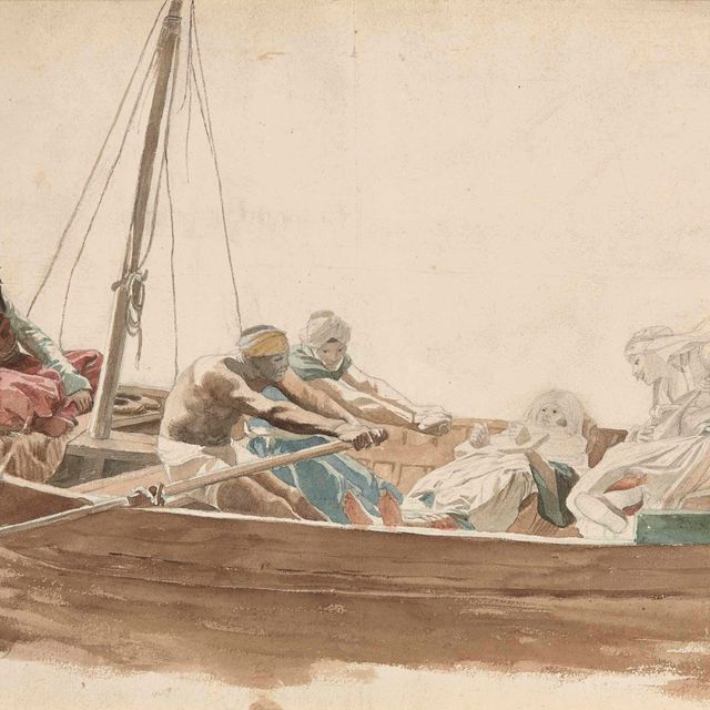 Jean-Leon Gerome — Вся тюрьма танцует на барке за музыкантов, двух мужчин и одну женщину востока