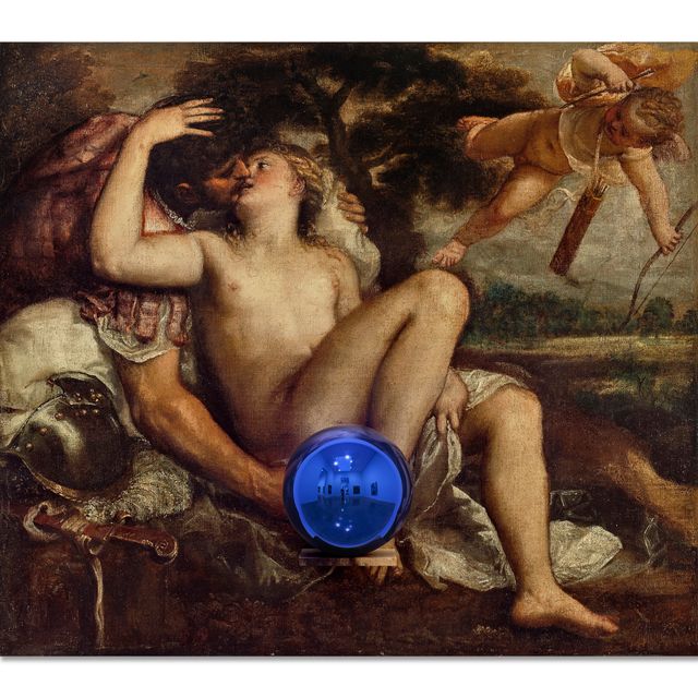 Jeff Koons — Смотрящий шар (тициановский Марс, Венера и Купидон)