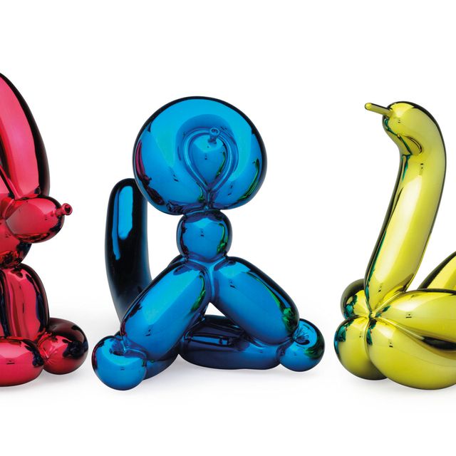 Jeff Koons — Воздушный лебедь (желтый), Воздушная обезьянка (синий) и воздушный кролик (красный)