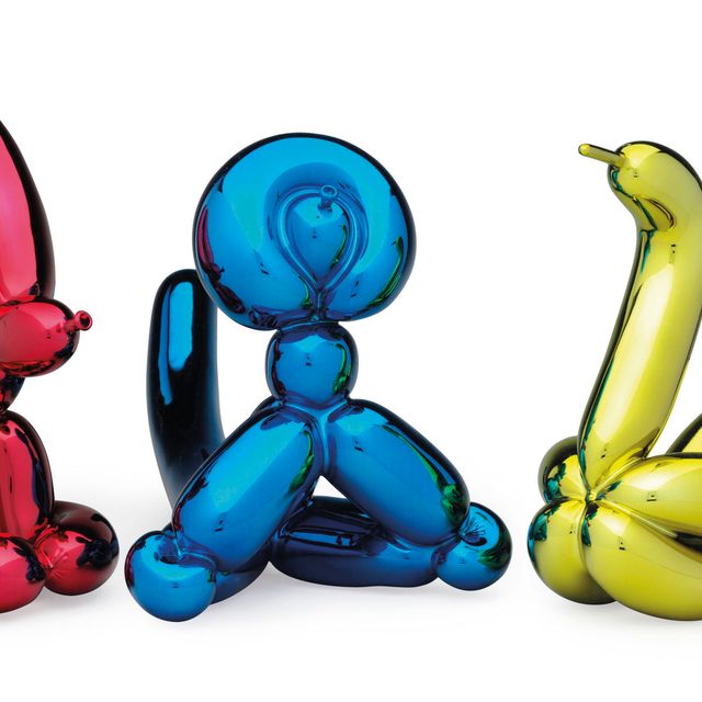 Jeff Koons — Воздушный лебедь (желтый), Воздушная обезьянка (синий) и воздушный кролик (красный)