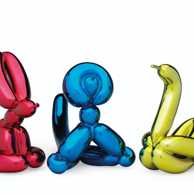 Jeff Koons — Воздушный лебедь (желтый), Воздушная обезьянка (синий) и воздушный кролик (красный)