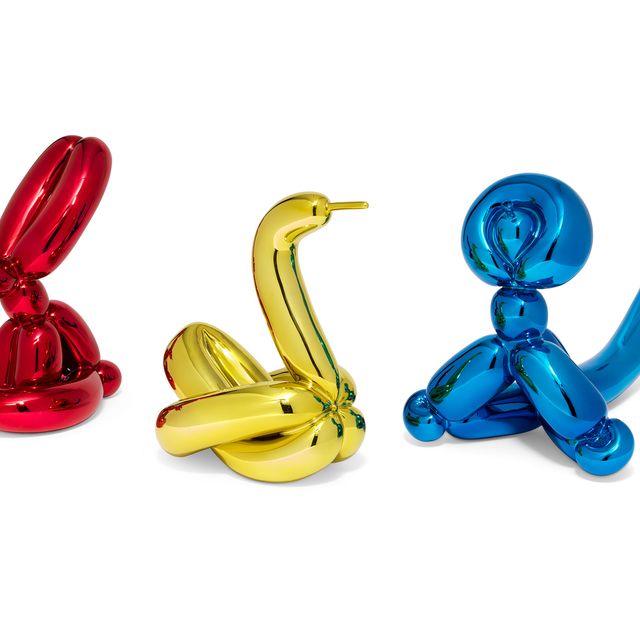 Jeff Koons — Воздушный лебедь (желтый), Воздушная обезьянка (синий) и воздушный кролик (красный)