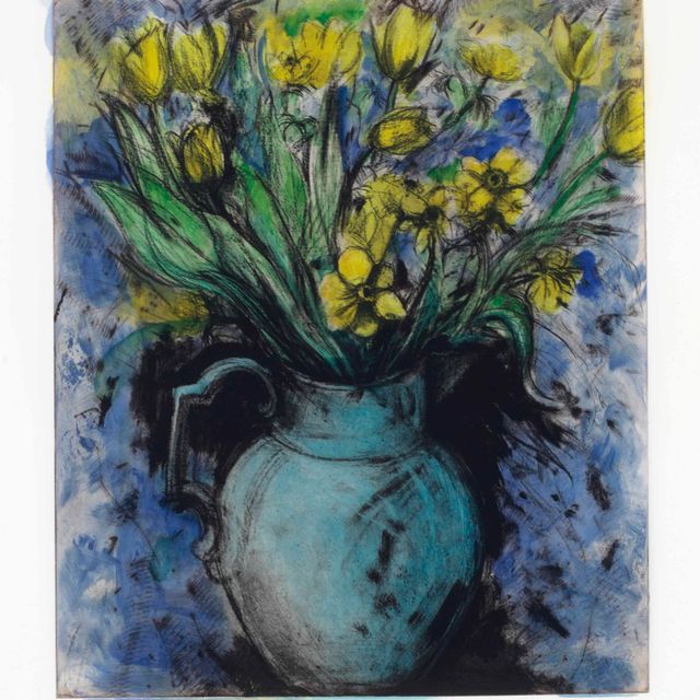 Jim Dine — Голубая ваза, Желтые цветы