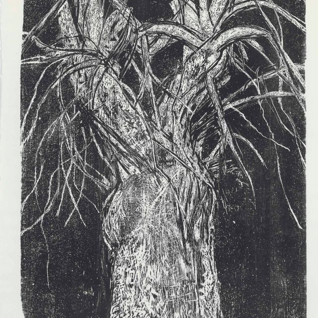 Jim Dine — Большое черно-белое дерево, вырезанное на дереве