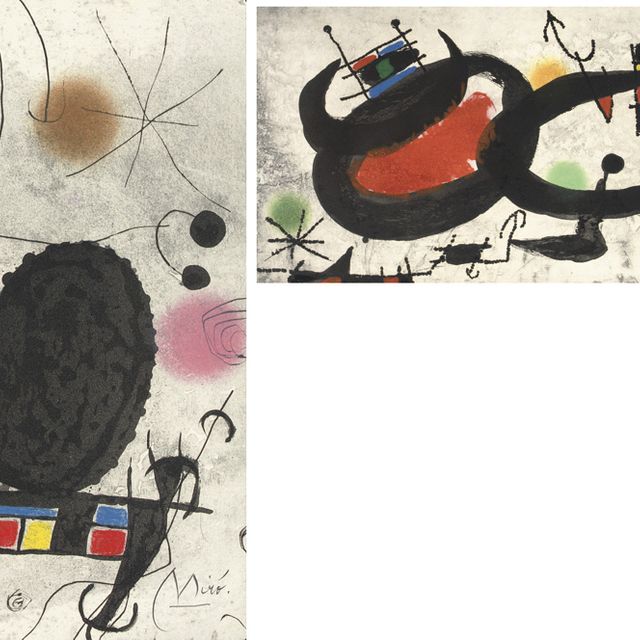 Joan Miró — Две тарелки из: Миро - "Оазис солнца", "Оазис луны", "Этинселль" (д. 447 и 448; ср. книги Крамера, 117)