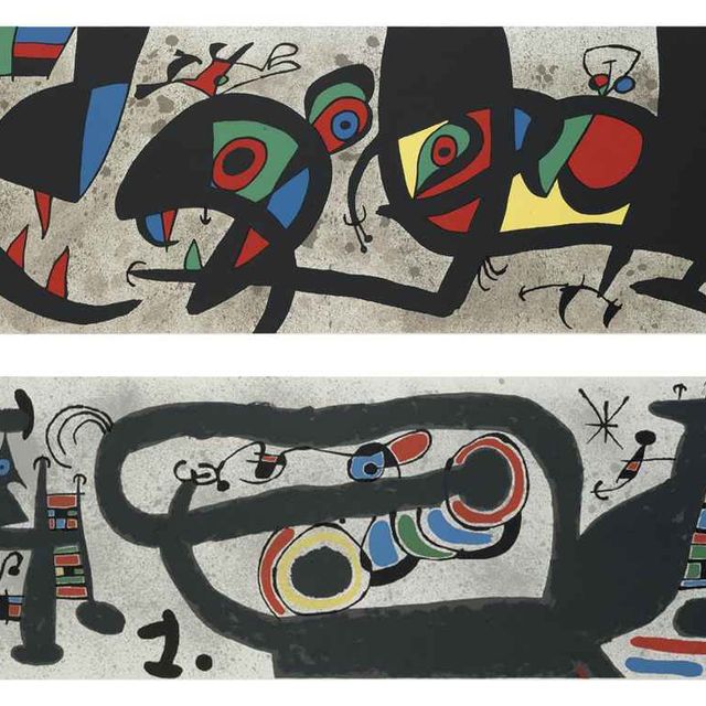 Joan Miró — Две тарелки от Le Lezard с золотыми перьями (Mourlot 793 и 828)