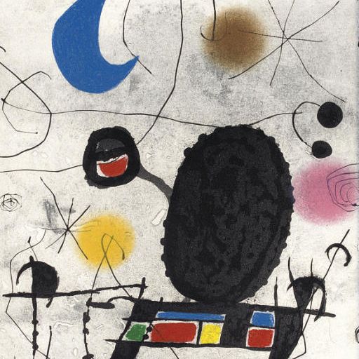Joan Miró — "Оазис солнца", "Оазис луны", "Этинцелль" : одна пластина (Д. 448; ср. С. 117 книг)