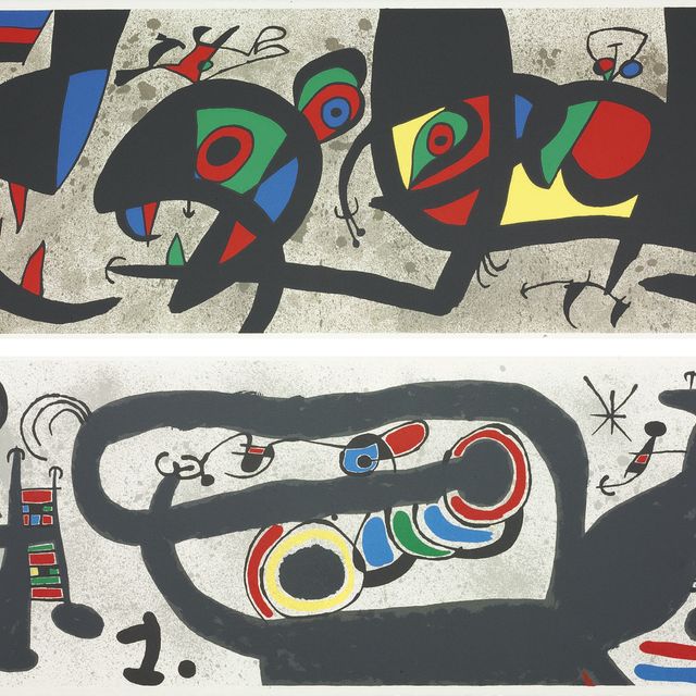 Joan Miró — Две тарелки от: Le Lézard с золотыми перьями (M. 793 и 828)