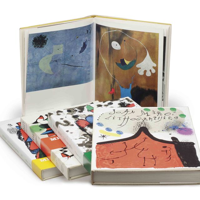 Joan Miró — Тома I-IV литографий Жоана Миро, издательство "Тюдор Паблишинг Компани", Леон Амиэль, издательство "Полиграфа С.А." и главный редактор, Нью-Йорк, Барселона и Париж, 1972-1981, (М. 854-65, 1036-47, 1112-17, 1255-60; С. 160, 198, 230 и 249).
