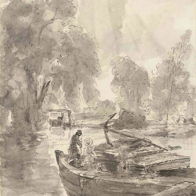 John Constable — Джон Чарльз и Мария Луиза Констебль ловят рыбу с баржи у Флэтфорд-Милл