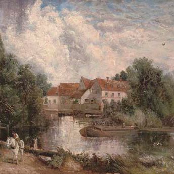 John Constable — Мельница во Флэтфорде с фигурой на белом коне на переднем плане