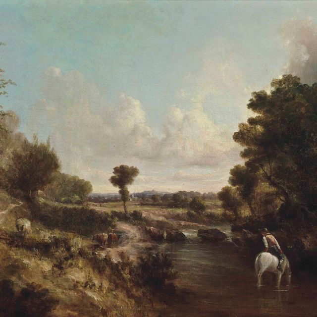 John Constable — Лесистый речной пейзаж с погонщиком верхом на лошади и его скотом на тропинке
