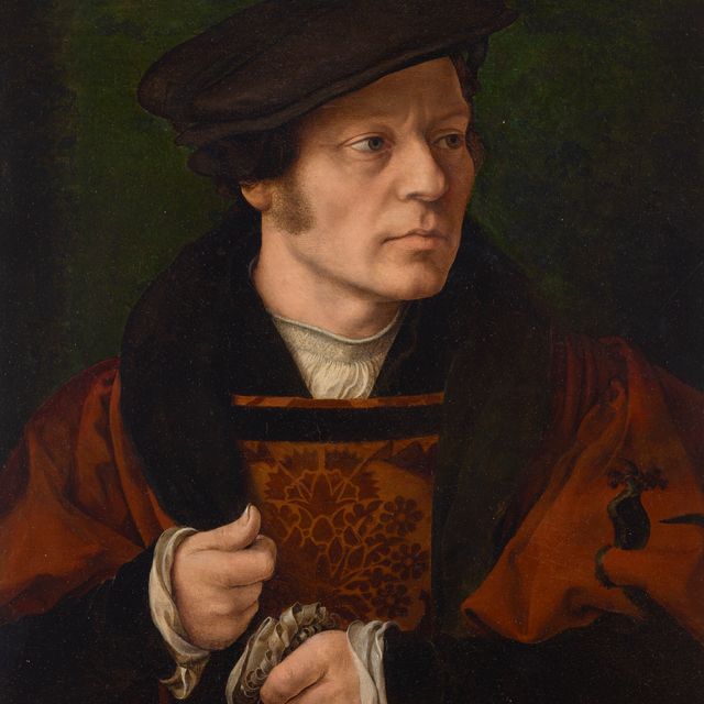 Joos Van Cleve — Портрет джентльмена, держащего перчатки длиной до пояса