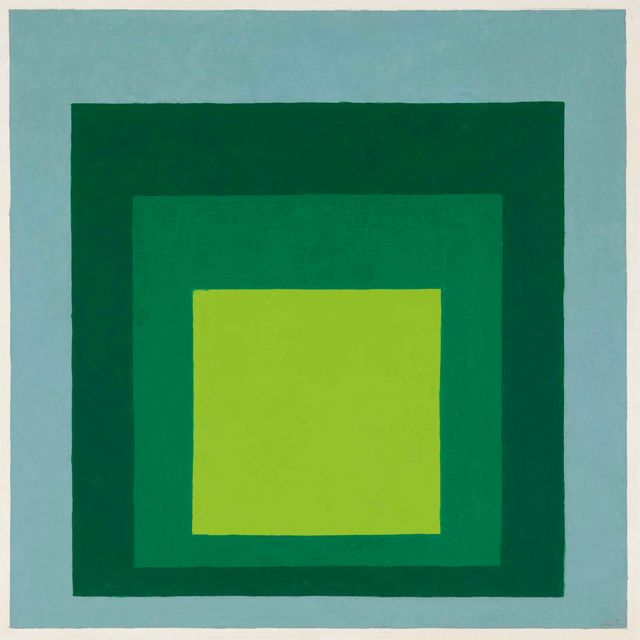 Josef Albers — Этюд в честь Площади: Желто-зеленый, два средних зеленых, Светло-кобальтово-зеленый