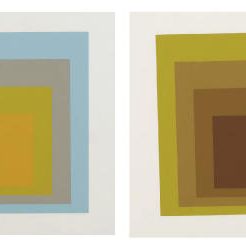 Josef Albers — Дань уважения площади, Нью-Хейвен, Айвз-Силлман, Инк., 1962; и Мягкий край-Жесткий край, Нью-Хейвен, Айвз-Силлман, Инк., 1965 (D. 156.1-10; и D.165.1-10)