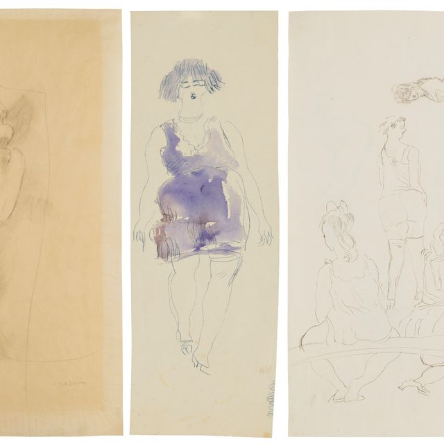 Jules Pascin — (i) Женский дебют (ii) Женское платье в голубом стиле ( спереди ); Разнообразные этюды ( сзади ) (iii) Банкетка (сзади ); Женские этюды ( сзади )