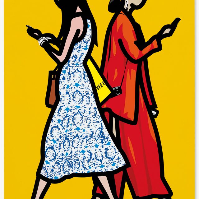 Julian Opie — Платье с рисунком Пейсли и красное платье