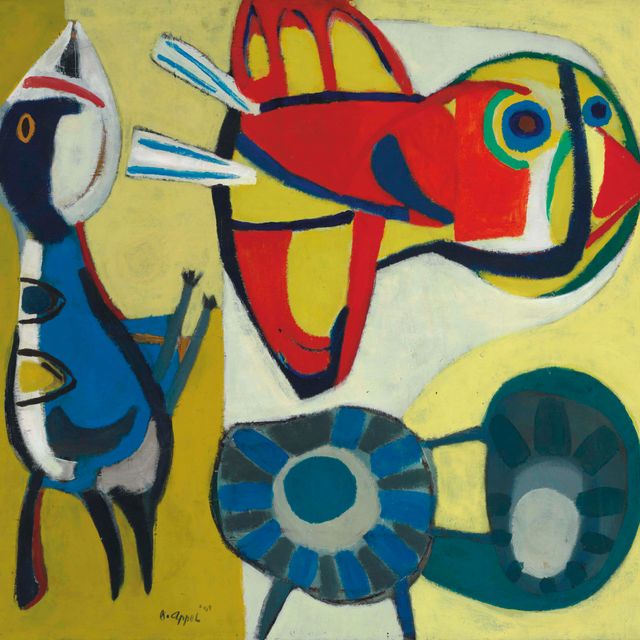 Karel Appel — Две птицы и цветок