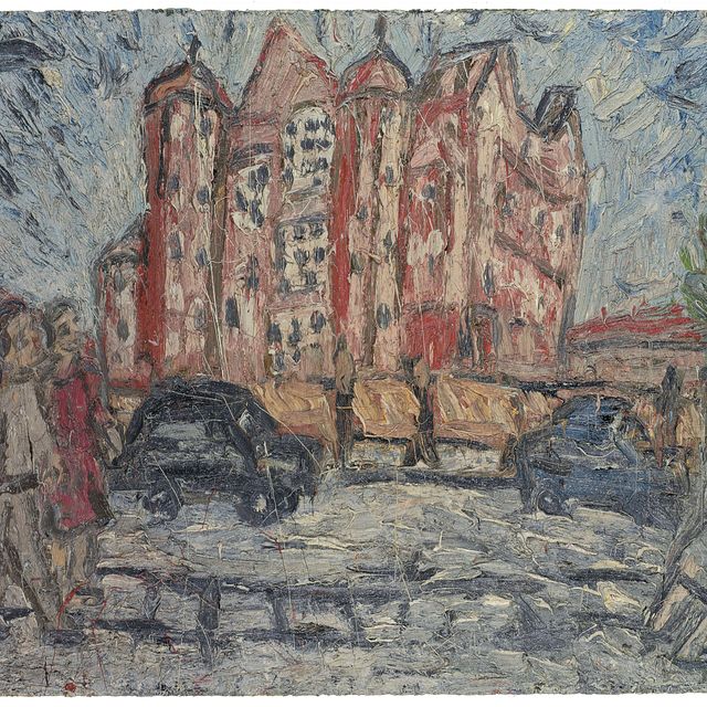 Leon Kossoff — Здание школы из красного кирпича, Уиллсден, Спринг