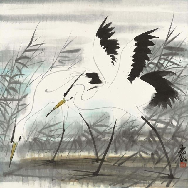 Lin Fengmian — Две белые цапли