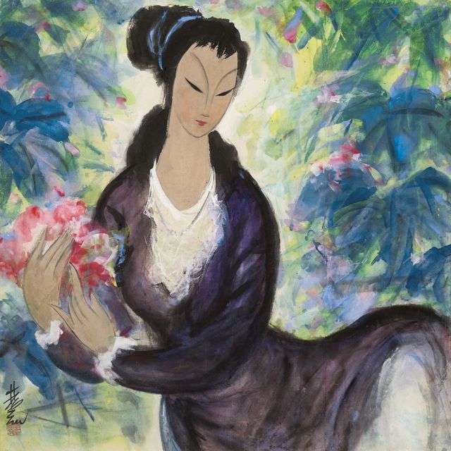 Lin Fengmian — Дама с цветком в руках