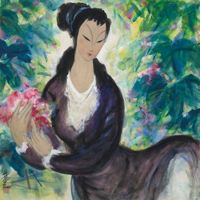 Lin Fengmian — Дама с цветами в руках