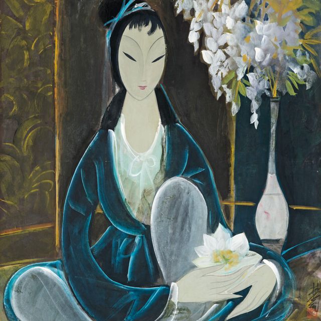 Lin Fengmian — Сидящая дама с цветами