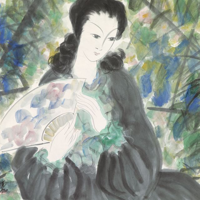 Lin Fengmian — Дама с веером в руках