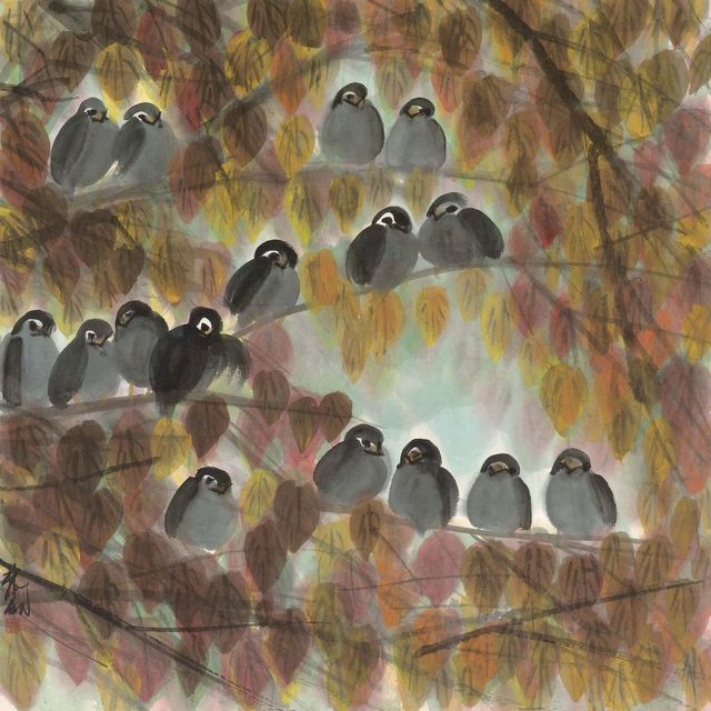 Lin Fengmian — Осенние листья и птицы