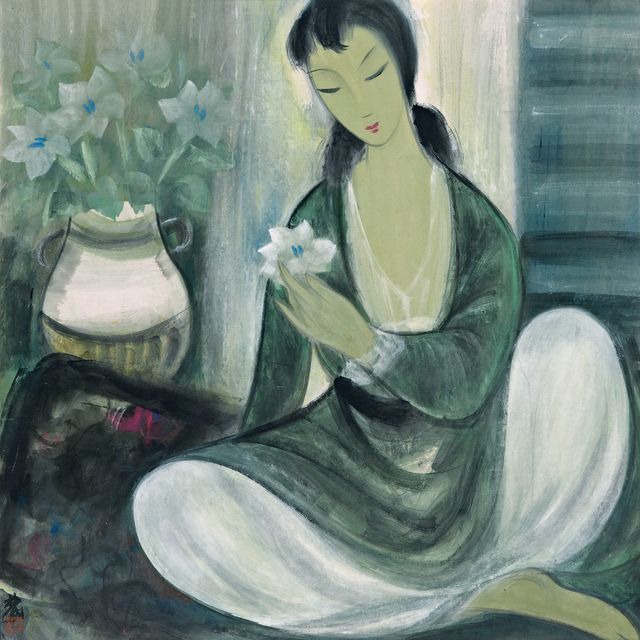 Lin Fengmian — Сидящая дама с цветами