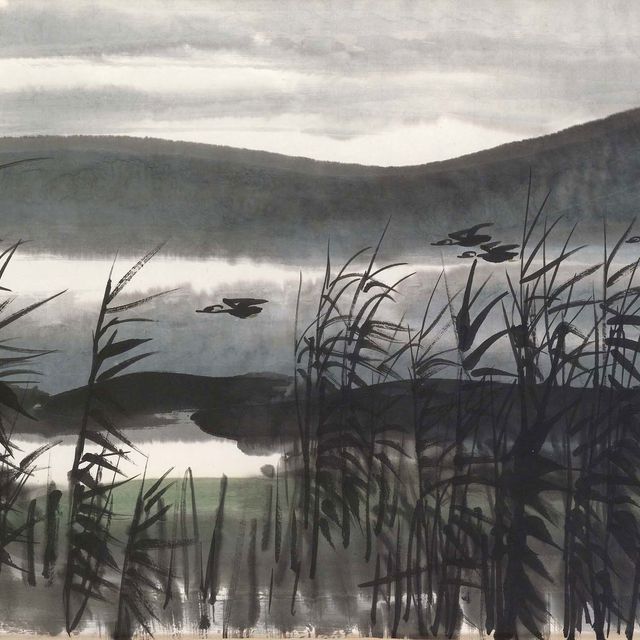 Lin Fengmian — Гуси летят над камышами