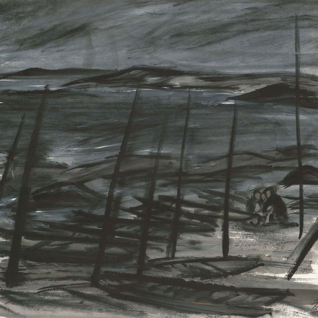 Lin Fengmian — Рыбаки и лодки на берегу
