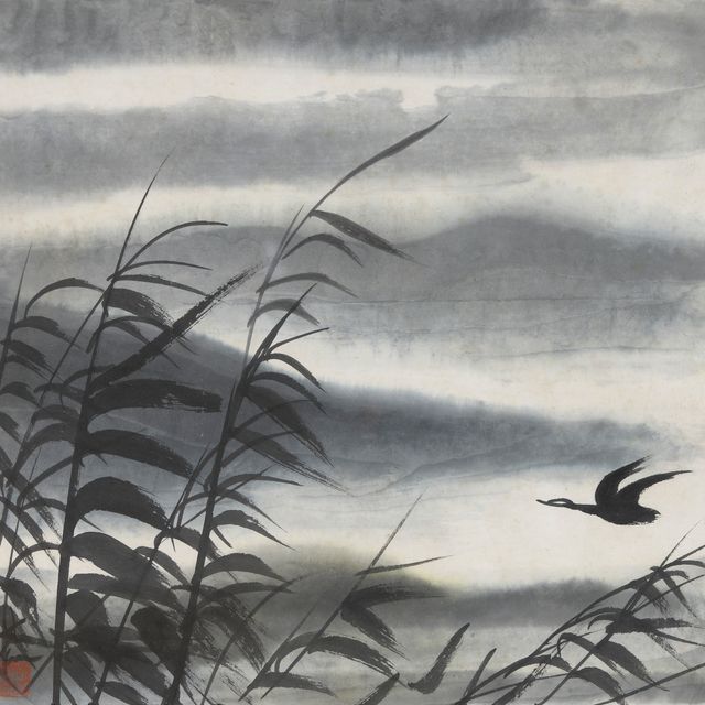 Lin Fengmian — Летящие гуси над тростниковым прудом