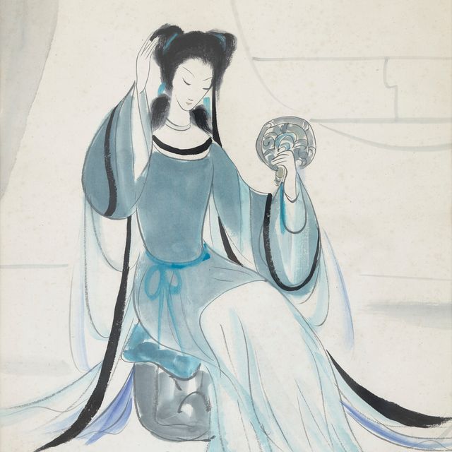 Lin Fengmian — Дама с зеркалом в руках