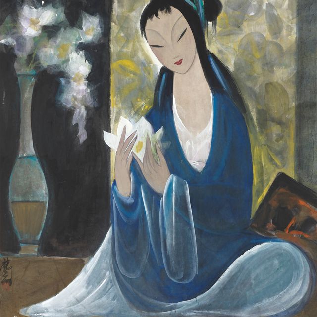 Lin Fengmian — Дама в голубом платье