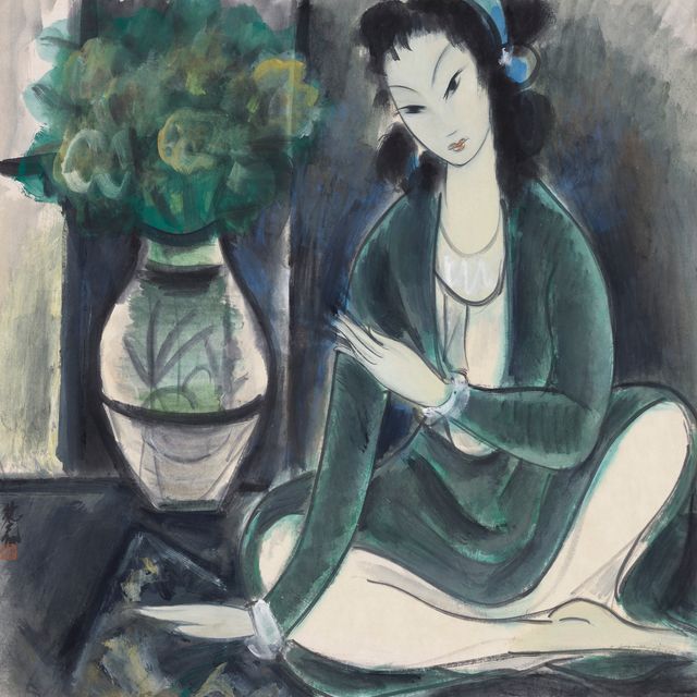 Lin Fengmian — Сидящая дама с цветами