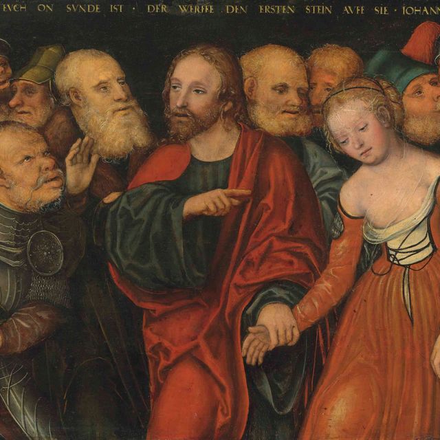 Lucas Cranach The Younger — Христос и женщина, уличенная в прелюбодеянии