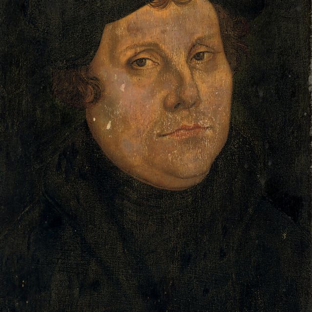 Lucas Cranach The Younger — Портрет Мартина Лютера, во весь рост, в черном плаще