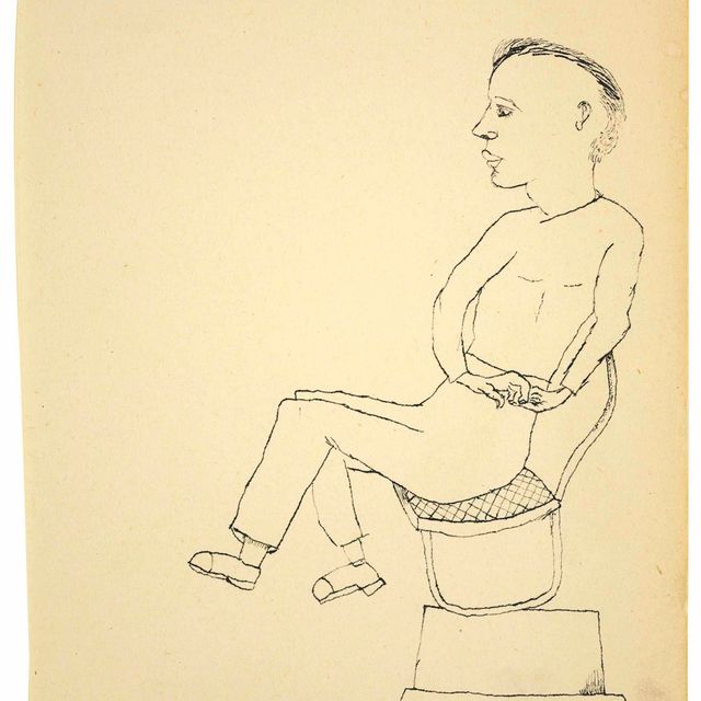 Lucian Freud — Без названия (Мужчина с котом)