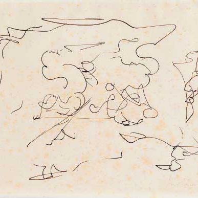 Lucio Fontana — Оперная лотерея: а) Студия на софитто фирмато Фонтана (в нижнем бьефе), Калиостро с картой, см 28х21, 1952-1953 гг., Оперная регистрация в пресс-службе Фонда Лучио Фонтана, Милан, 1945/12 г. б) Студия на батталья фирмато и датато Фонтана, 60 (в нижнем бьефе), Калиостро с картой, см 21х28.,5 декабря 1960 года, Пресс-служба Фонда Лучио Фонтана, Милан, номер 1945/19 (2)