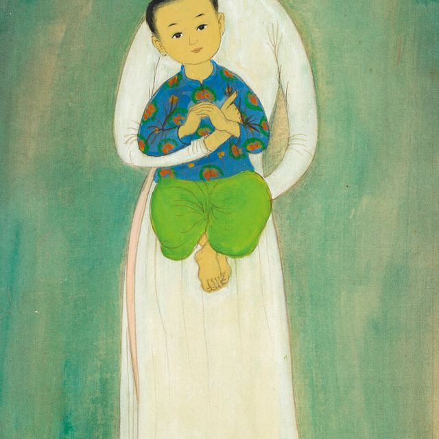 Mai Thu — Мать и дитя, белая туника (Мать и дитя, Белый Ао Дай)
