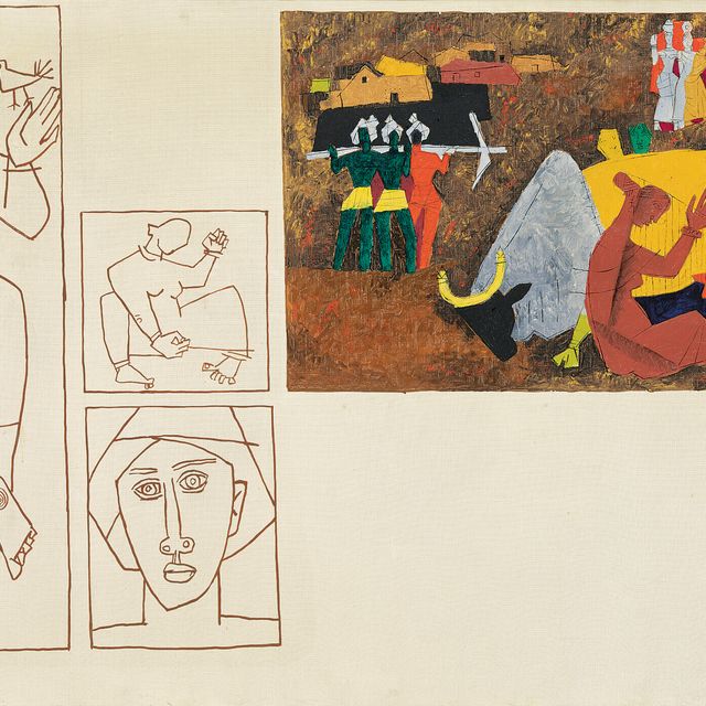 Maqbool Fida Husain — Без названия (Деревенские сцены)