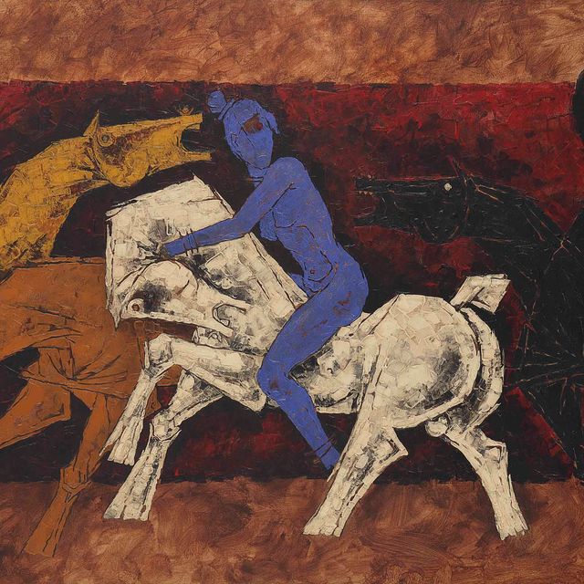 Maqbool Fida Husain — Без названия (Лошади и всадник)