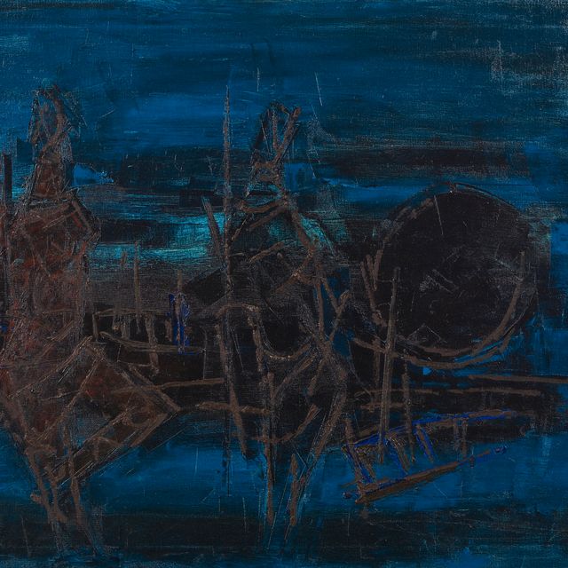 Maqbool Fida Husain — Без названия (Фигуры с Луной)
