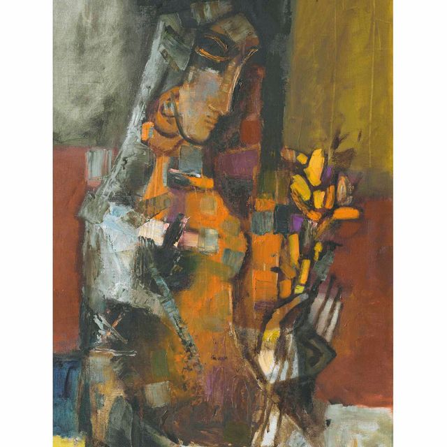 Maqbool Fida Husain — Без названия (Дама с цветком)